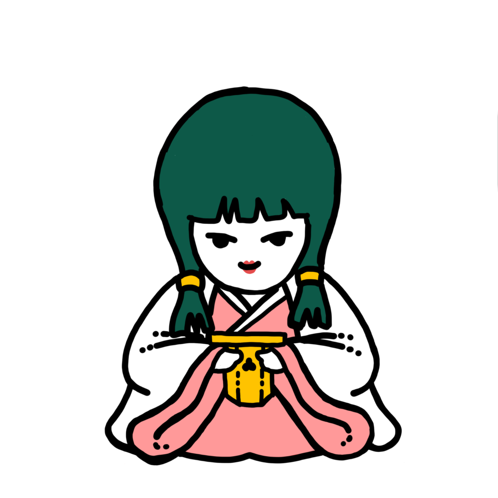 ひなまつりイラスト－三人官女（三方）－hinamatsuri